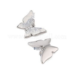 真鍮製ガラスチャーム  ラインストーンの丸カン付き  蝶のチャーム  プラチナ  14.5x18.5x5mm  穴：3mm&nbsp;KK-B111-05P