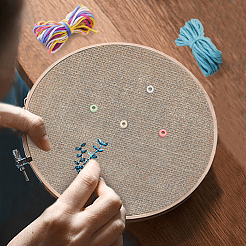 初心者向けDIY裁縫キット  リネン生地を含む  刺繍フープ  針とミルクコットン糸  ミックスカラー  8~201x8~201x1~9mm&nbsp;DIY-DR0002-01
