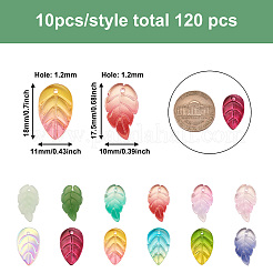 120個12スタイルガラスペンダント  葉  ミックスカラー  17.5~18x10~11x2.9~3mm  穴：1.2mm&nbsp;GLAA-YS0001-05