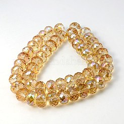 電気メッキガラスビーズ  虹メッキ  多面カット  ロンデル  淡いチソウ  16x10mm&nbsp;X-EGLA-E005-12