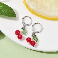チェリーガラスとアクリルダングルフレンチフックピアス  ステンレス鋼色  29mm&nbsp;EJEW-JE05612
