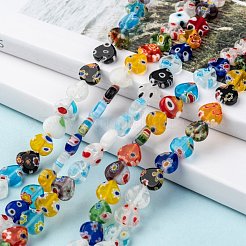 ハート手作りのミッレフィオーリガラスビーズ連売り  ミックスカラー  8x8x3mm  穴：0.5mm  約48個/連  13.7インチ&nbsp;LK-R004-65