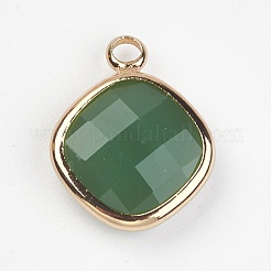 ガラスチャーム  真鍮パーツ  多面カット  菱形  ゴールドカラー  ミックスカラー  14.5x11.5x4mm  穴：1.5mm&nbsp;X-GLAA-E025-12