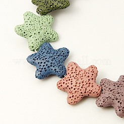 天然溶岩岩ビーズ連売り  ヒトデ/海星  染め  ミックスカラー  24~25x7~8mm  穴：1mm  約18個/連  15インチ&nbsp;X-G915-12