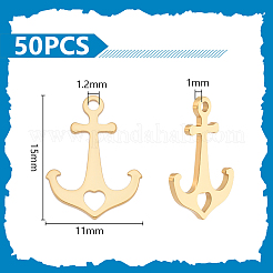 304ステンレススチールチャーム50個  レーザー切断  ハートを持つアンカー  18KGP本金メッキ  15x11x1mm  穴：1.2mm&nbsp;STAS-UN0063-86