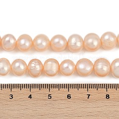 天然養殖淡水パールビーズ連売り  ポテト  グレード4a+  桃パフ  9~10mm  穴：0.7mm  約39~46個/連  13.98~15.43''（33.5~39.2センチメートル）&nbsp;PEAR-I007-07Z-05B