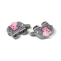 印刷された不透明樹脂ビーズ  ハート模様の象  ピンク  23.5~25x30~30.5x6mm  穴：1~1.4mm&nbsp;RESI-N043-06C