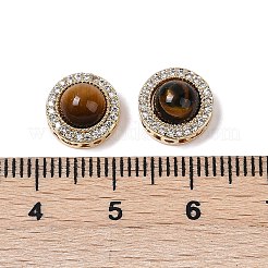 真鍮、キュービックジルコニア、タイガーアイのフラットラウンドマルチ連リンク  カドミウムフリー＆ニッケルフリー＆鉛フリー  18KGP本金メッキ  9.5x6mm  穴：1mm&nbsp;KK-Q030-16G