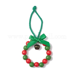 Wood Beads Christmas Wreath Pendant Decoration&nbsp;HJEW-JM03829-02