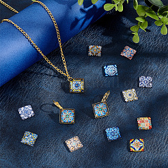 ガラスカボション2袋  花柄  正方形  15x15x5mm  2バッグ/スタイル&nbsp;GLAA-PH0003-07B