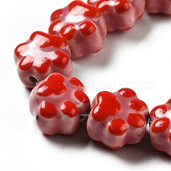 手作りプリント陶器ビーズ  足跡  淡いバイオレットレッド  13.5x15x9.5mm  穴：1.8mm&nbsp;X1-PORC-F005-02D