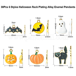 30 個 6 スタイルハロウィンラックメッキ合金エナメルペンダント  カドミウムフリー＆ニッケルフリー＆鉛フリー  エメラルドラインストーンとキラキラパウダーで  猫とおばけとカボチャ  ミックスカラー  13~27x14~25x1.5~2.5mm  穴：1.8mm  5個/スタイル&nbsp;PALLOY-CJ0002-32