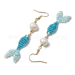Glass & Shell Dangle Earrings&nbsp;EJEW-MZ00160-03