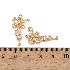 真鍮製マイクロパヴェキュービックジルコニアペンダント  星とちょう結び  18KGP本金メッキ  25x15x5.5mm  穴：3mm&nbsp;KK-K407-01G