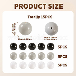 15 個 3 色不透明アクリルビーズ  ラウンド  ミックスカラー  19.5~20mm  穴：2.2mm  5個/カラー&nbsp;SACR-TADJ0001-05A