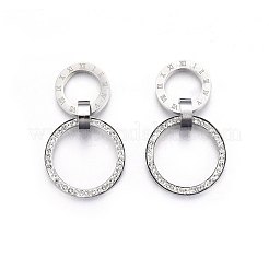 304ステンレススチールダングルスタッドピアス  ポリマークレイラインストーン付き  リング  ミックスカラー  28x16x6mm  ピン：0.8mm&nbsp;EJEW-H367-10