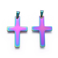 イオンプレーティング（IP）304ステンレスペンダント  クロス  虹色  37x22x1mm  穴：3x8mm&nbsp;STAS-F211-04