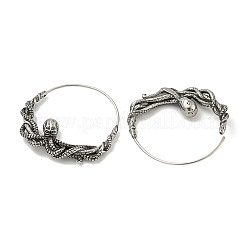 女性と男性のための316サージカルステンレススチールフープピアス  アンティークシルバー  タコ  31.5x5mm&nbsp;EJEW-D096-22C-AS