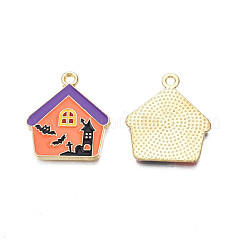 合金エナメルチャーム  カドミウムフリー＆ニッケルフリー＆鉛フリー  ライトゴールド  ハロウィン  お化け屋敷  サンゴ  23x20x1.5mm  穴：1.8mm&nbsp;ENAM-N055-115