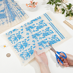 12シート12種類のスタイルの紙製セラミックデカール  陶器 陶磁器 粘土転写紙  下絵花紙  青と​​白の磁器のスタイル  混合図形  525~530x380x0.05~0.1mm  1枚/スタイル&nbsp;DIY-BC0015-03