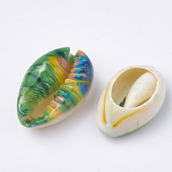 プリントされた天然のカウリーシェルビーズ  穴なし/ドリルなし  ミックスカラー  20~25x14~16x5~7mm&nbsp;X-SHEL-S274-27