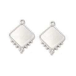 変色しない304ステンレススチールペンダントカボションセッティング  菱形  ステンレス鋼色  トレイ：13.5x13.5mm  21x15x2mm  穴：1.6mm&nbsp;STAS-L268-042P
