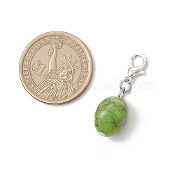 クラックル不透明アクリル模造ターコイズペンダント装飾  合金製カニカン付き  オーバル  32.5mm&nbsp;HJEW-JM03630-02