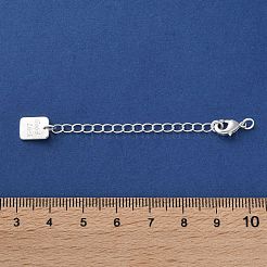 真鍮のカニカンとチェーン付き  幸運を込めて長方形  カドミウムフリー＆鉛フリー  925銀メッキ  72mm&nbsp;KK-F880-34S