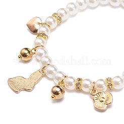 ABS Plastic Imitation Pearl Beaded Stretch Bracelet with Alloy Enamel Charms for Kids&nbsp;BJEW-JB08524-01