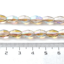 電気メッキ透明ガラスビーズ連売り  オーバル  半分虹メッキ  多面カット  カラフル  9.5x5.5mm  穴：1.2mm  約43個/連  15.94''（40.5センチメートル）&nbsp;EGLA-M032-03A-HR01