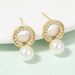 Flat Round Brass Micro Pave Clear Cubic Zirconia Stud Earrings&nbsp;EJEW-H154-02G