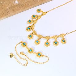 ヴィンテージ真鍮ハートフラワーペンダントネックレス＆ブレスレットセット（女性用）  ゴールドカラー  ネックレス：15.75インチ（40cm）&nbsp;RG3291