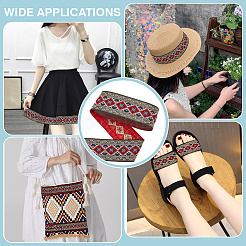 7M Ethnic Style Polyester Rhombus Jacquard Ribbon&nbsp;OCOR-WH0086-98A
