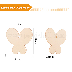 30個5色真鍮ペンダント  空白タグのスタンプ  蝶  ミックスカラー  18x21x0.5mm  穴：1.5mm&nbsp;KK-BC0001-74