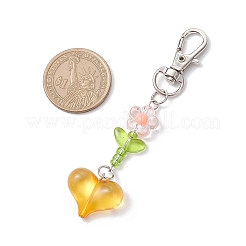 5 個のアクリルペンダント装飾  花とハート  手作りのランプワークとガラス  プラチナ  91mm&nbsp;HJEW-JM03858