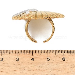 304ステンレススチールカフオープンリング  プラスチックパール付き  シェル形状  ゴールデン·ステンレス鋼色  usサイズ6 1/4(16.7mm)&nbsp;RJEW-D350-05GP