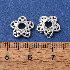 チベット風合金ビーズキャップ  鉛フリー及びカドミウムフリー  銀  10.7x11x2.5mm  穴：3mm&nbsp;K0P34022