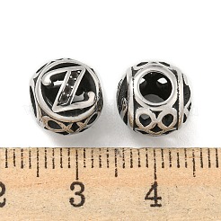 304ステンレススチールビーズラインストーンセッティング  大穴ビーズ  ラウンド  文字Z  9.5x8.5x9.5mm  穴：4mm  0.8mmラインストーンのために合う。&nbsp;STAS-O002-01Z-AS