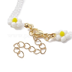 ファセットロンデルガラス＆ガラスシードアンクレット  花のチャームアンクレット  ホワイト  10-1/8インチ（25.7cm）&nbsp;AJEW-AN00587