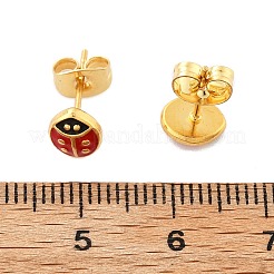 304ステンレススチールエナメルスタッドピアス  316ステンレスピン付き  てんとう虫  カラフル  7x6x2mm  ピン：0.8mm&nbsp;EJEW-B009-22G-01