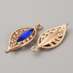 Kc金メッキ合金ペンダント  アクリルとクリスタルのラインストーン  リーフチャーム  ダークブルー  31x13x4mm  穴：2mm&nbsp;FIND-TAC0025-01KCG-05