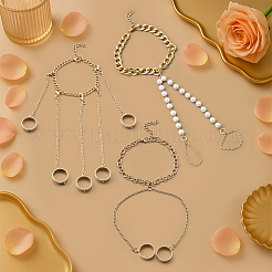 6Pcs 3 Styles Iron & Imitation Pearl & Aluminum Chain Double Toe Ring Anklets for Women&nbsp;AJEW-HY0002-68