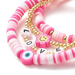 Handmade Polymer Clay Heishi Beads Stretch Bracelets Set&nbsp;BJEW-JB07406-03