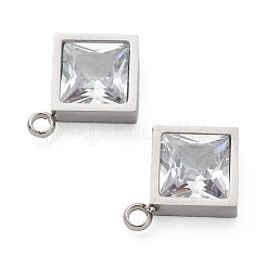 304ステンレススチールラインストーンペンダント  菱形  クリスタル  ステンレス鋼色  15x12x4mm  穴：1.8mm&nbsp;STAS-Z009-15P