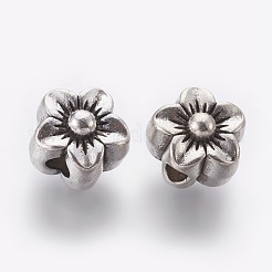 チベット風合金ビーズ  鉛フリー＆カドミウムフリー＆ニッケルフリー  花  アンティークシルバー  12x10mm  穴：3.5mm&nbsp;MPDL-5452-AS-FF