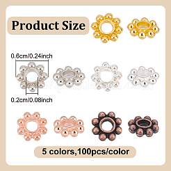 5色合金デイジースペーサービーズ500個  花  ジュエリー製造用品の金属パーツ  ミックスカラー  5x1.5mm  穴：1.8mm  100個/カラー&nbsp;TIBEB-GO0001-05