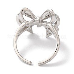 Bowknot Brass Micro Pave Clear Cubic Zirconia Open Cuff Rings for Women&nbsp;RJEW-C098-11P