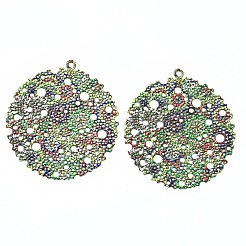 430ステンレスペンダント  スプレー塗装  エッチングされた金属装飾  花柄  フラットラウンド  ライムグリーン  45x40.5x0.6mm  穴：1.8mm&nbsp;STAS-T061-25-B01