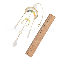 Star Moon Brass & Rainbow Chakra Glass Beads Suncatchers&nbsp;HJEW-TA00502