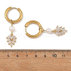 Brass Micro Pave Cubic Zirconia & Natural Cultured Freshwater Pearl Dangle Earrings&nbsp;EJEW-JE07454